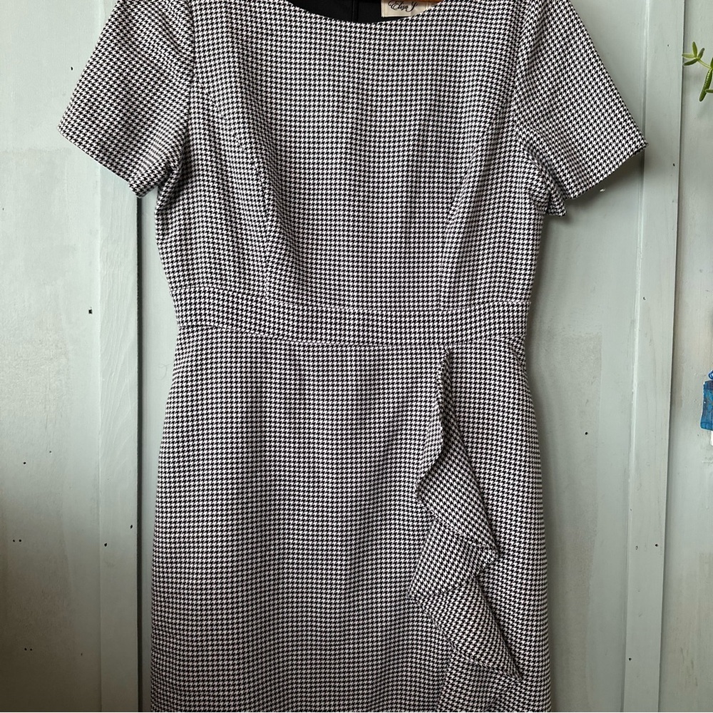 Eliza J Womens Hounds tooth Ruffle Sheath Dress NO8M5781 Black White Size 10 - Picture 5 of 9